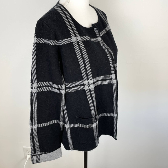 Rain Windowpane Open Front Sweater Jacket In Black Gray Size Small New - Picture 4 of 10